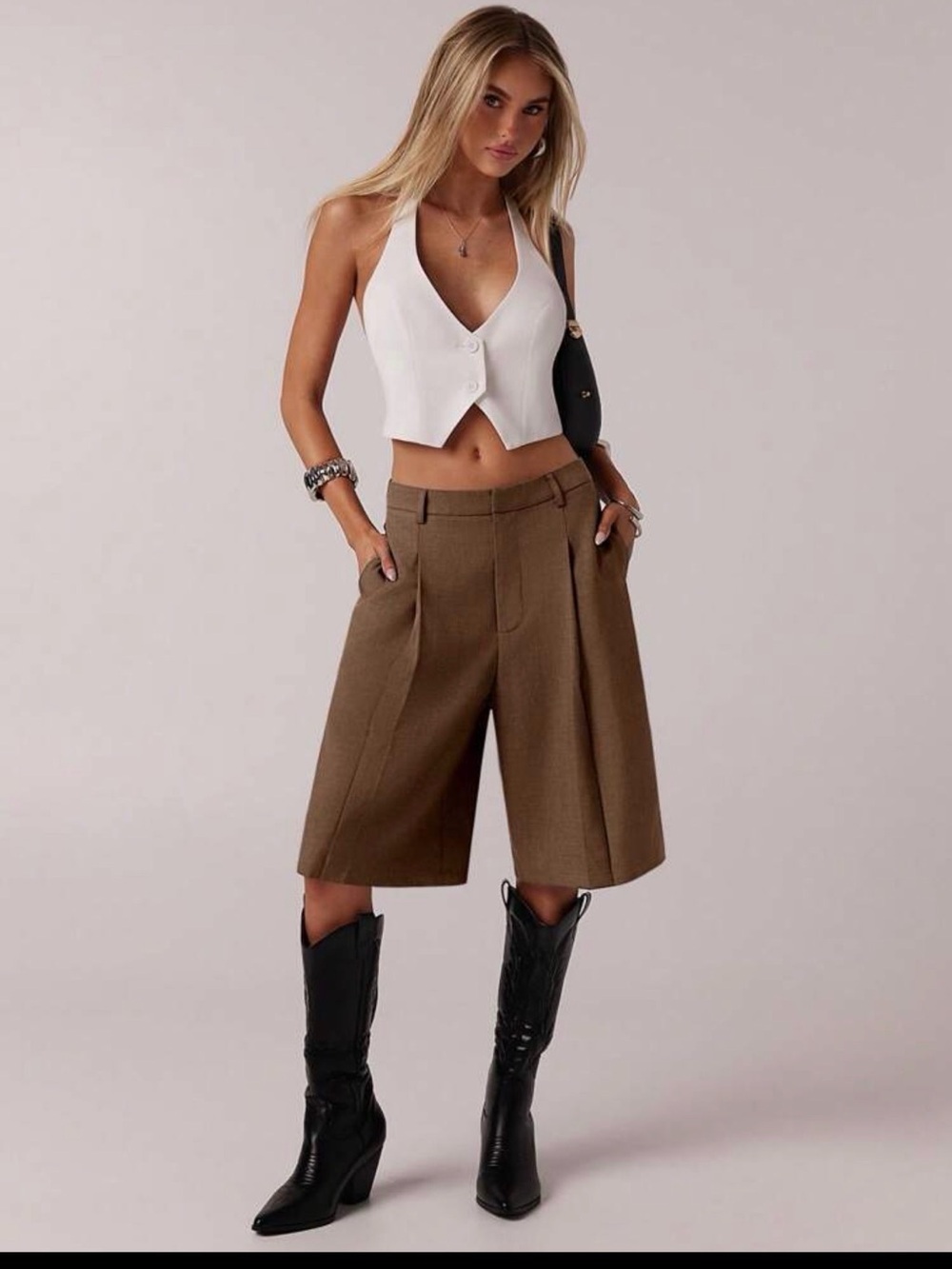 Forever 21 Brown High-Waist Bermuda Skort with Pleats - Picture 2 of 5